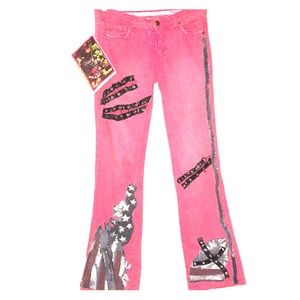 Red Custom stars & stripes patchwork skinny jeans